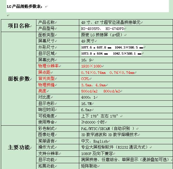 49寸、47寸超窄邊液晶拼接單元